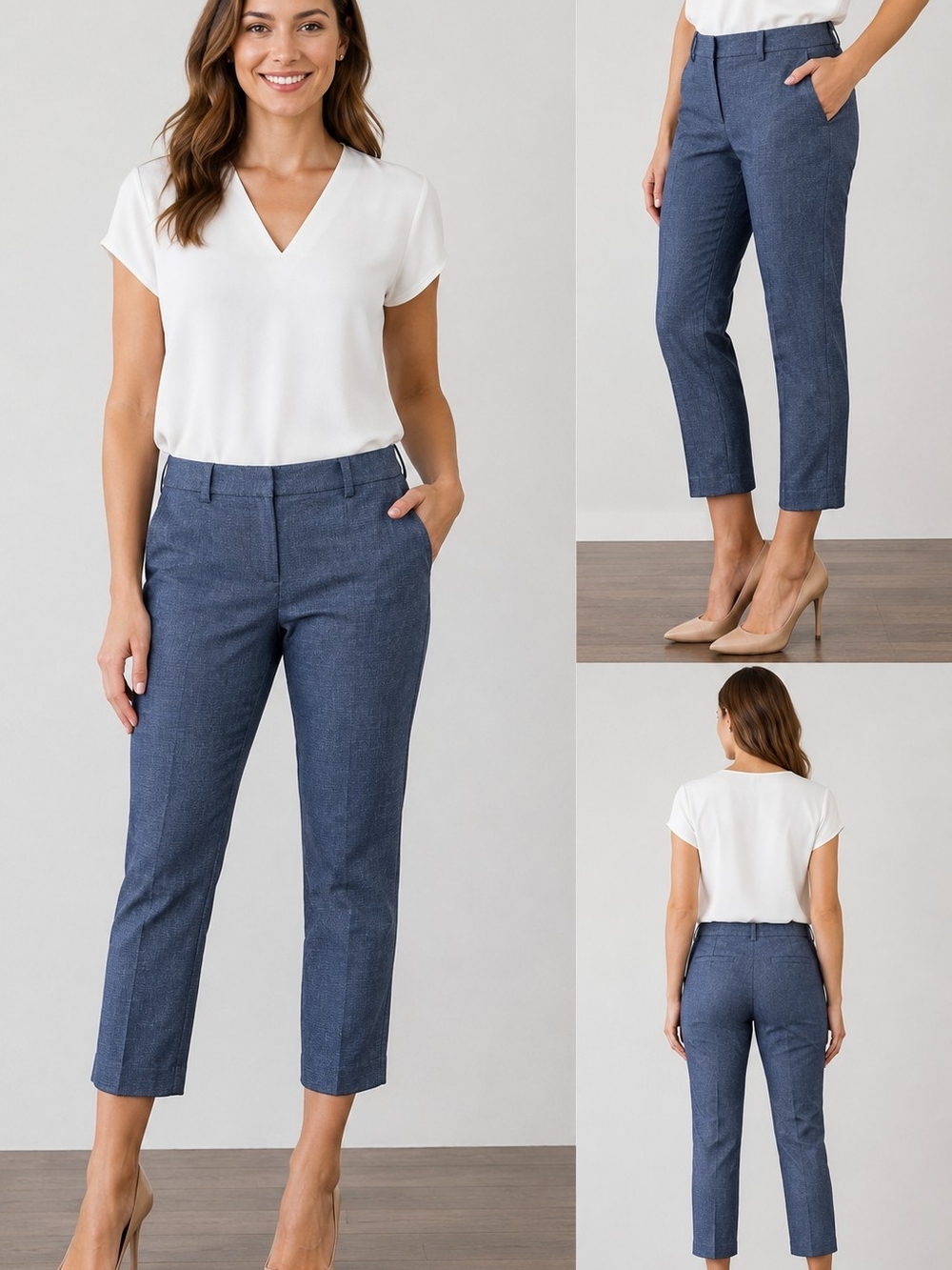Banana Republic Sloan Blue Textured Ankle Pants Size 10 Career Office Stretch Cr
